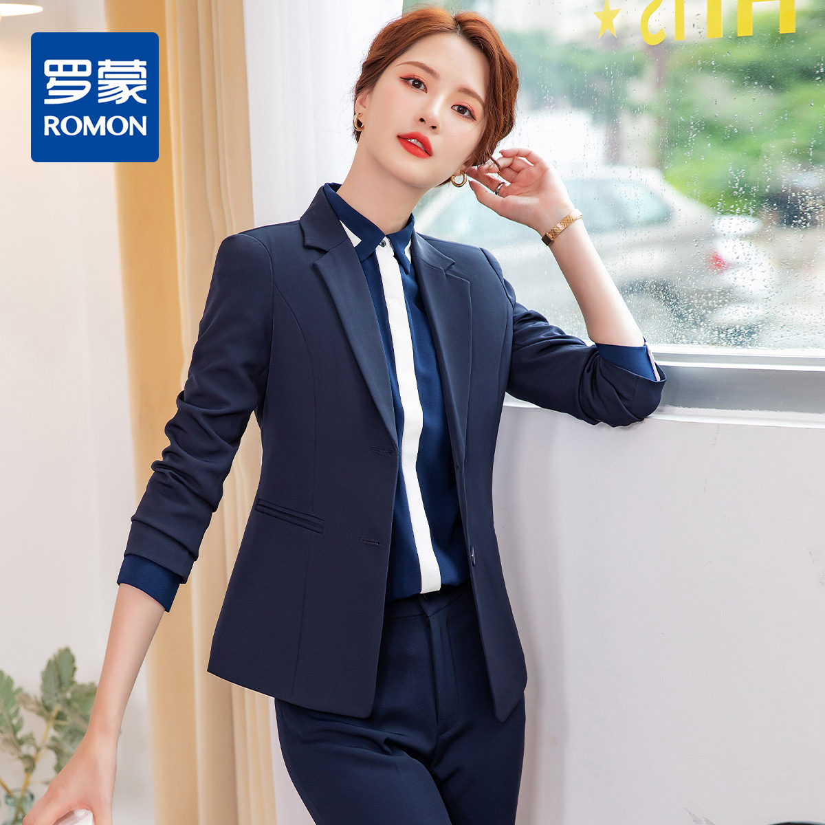 9911085.【上衣+裤子】罗蒙西服套装女士时尚修身显瘦商务通勤职业西装女