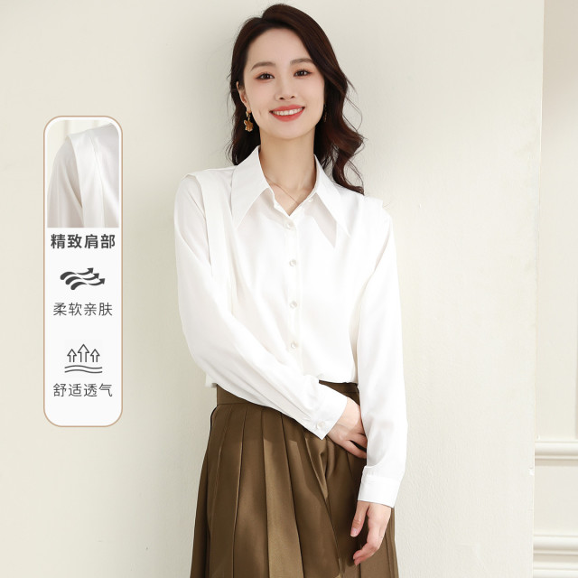 9911988.罗蒙秋季女式长袖衬衫简约气质舒适透气轻薄日常通勤优雅设计感衬衣女