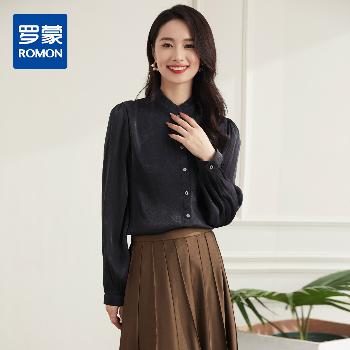 9915932.【时尚优雅】罗蒙四季款女式长袖衬衫百搭职场简约商务通勤日常衬衫女