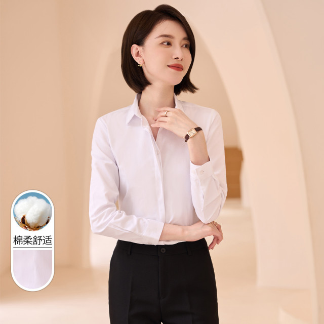 9915671.【精美刺绣】罗蒙春秋季女装长袖衬衫女士正装商务通勤职业工装棉质衬衣