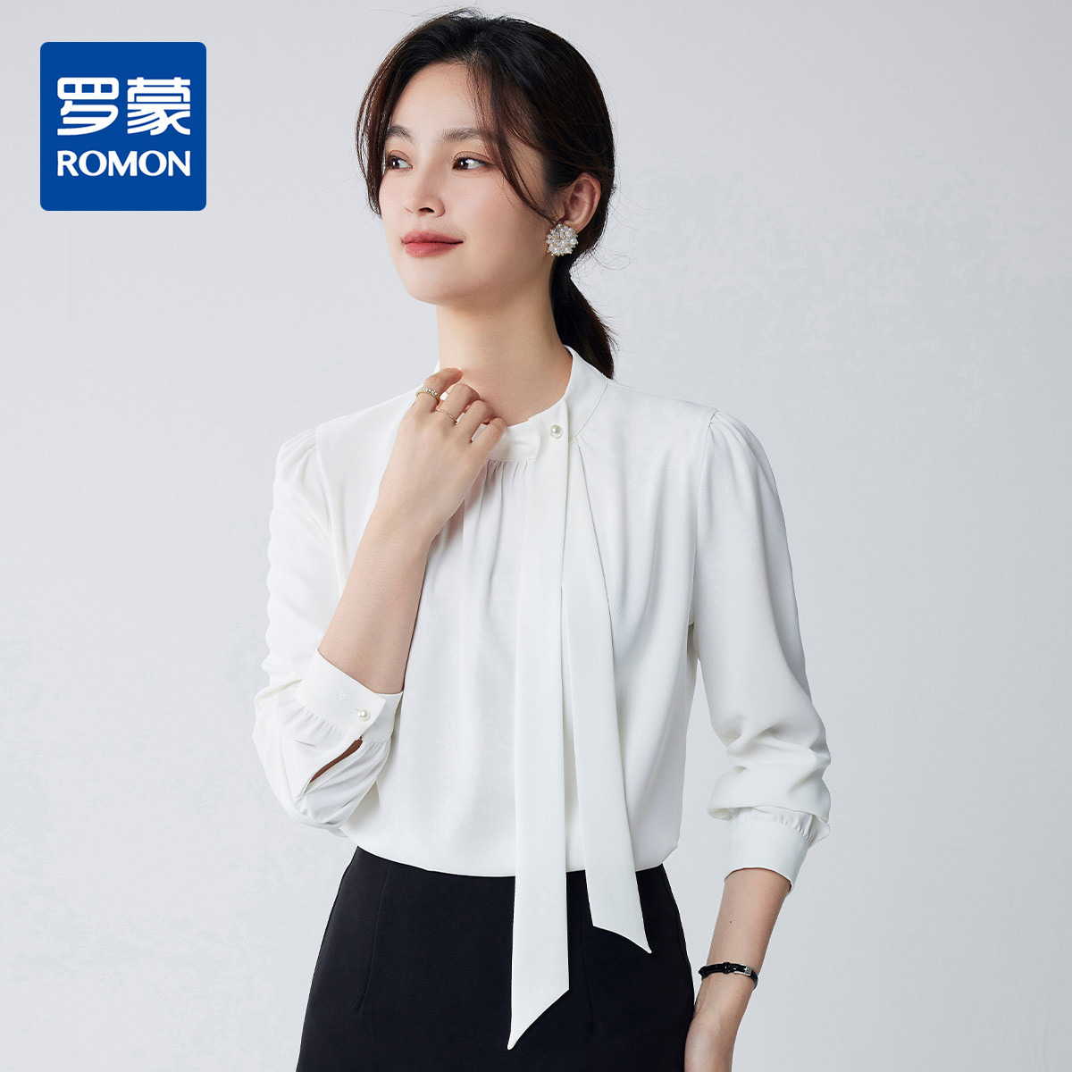 9916025.【时尚圆领】罗蒙四季款女式长袖衬衫气质简约大方优雅百搭衬衫女