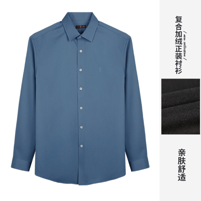 9943198.才子男装秋冬加绒保暖长袖衬衫百搭时尚衬衣