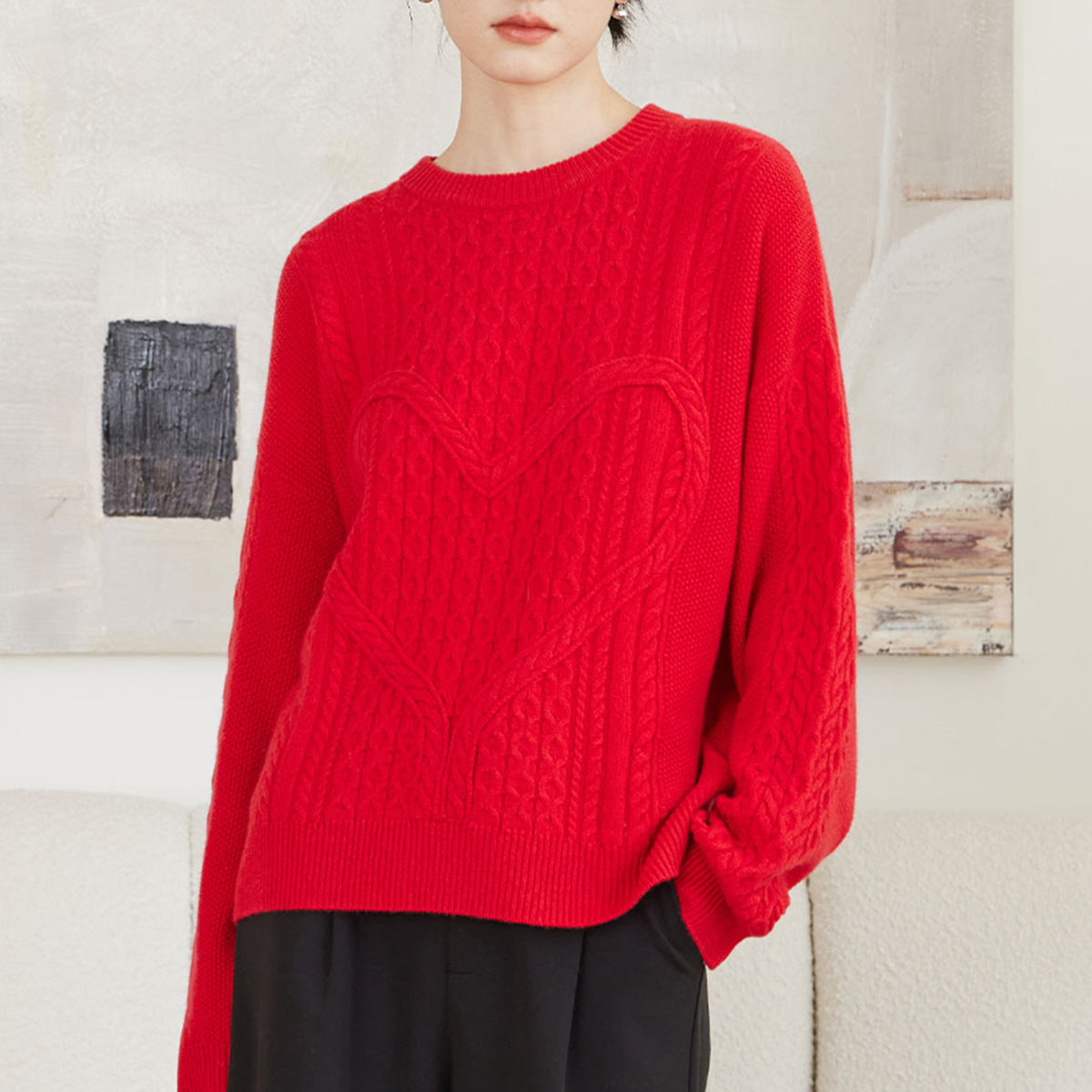 9960826.思诺芙德山羊绒圆领宽松绞花百搭女士羊绒衫-ZB