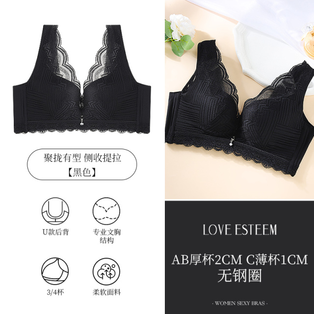 8673516.爱黛魔力体雕系列性感蕾丝聚拢上托收副乳文胸内衣女无钢圈