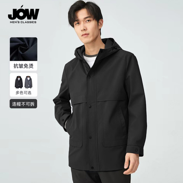 8683103.【防风防雨】乔沃男士风衣夹克中长款休闲工装抗皱爸爸装百搭外套