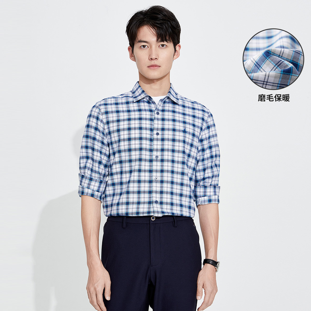 8714864.意大利小帆船 春季新品舒适顺滑休闲格纹男士长袖衬衫