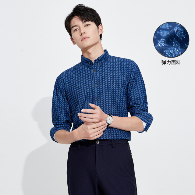 8714891.意大利小帆船 春季新品亲肤抗皱弹力男士长袖印花衬衫
