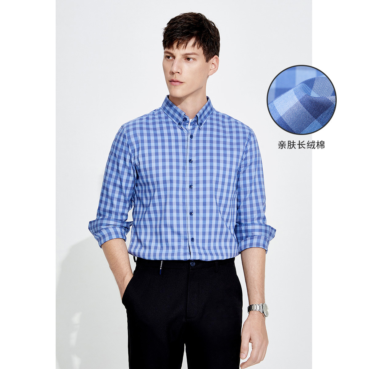 8714847.意大利小帆船 春季新品顺滑亲肤弹力透气男士长袖格子衬衫