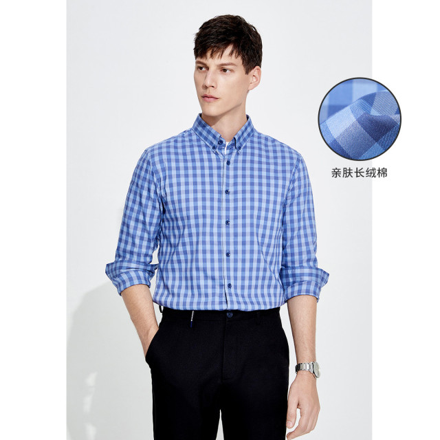 8714847.意大利小帆船 春季新品顺滑亲肤弹力透气男士长袖格子衬衫