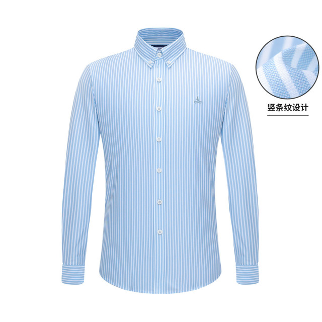 8714867.意大利小帆船 春季新品时尚休闲条纹抗皱男士长袖衬衫