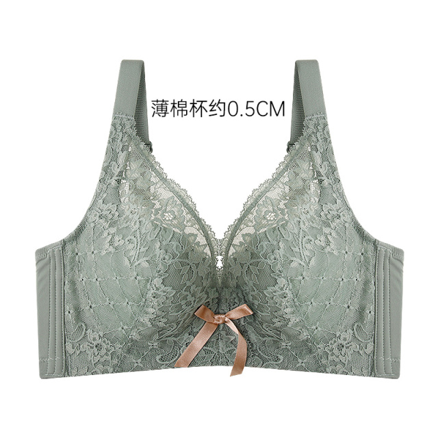 8772735.爱黛大胸显小全罩杯上托聚拢收副乳调整型内衣性感蕾丝薄款文胸
