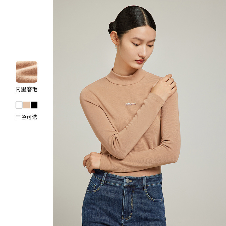 8773604.JZ玖姿半高领针织打底衫内搭女装2022冬季新款通勤简约长袖美体衫