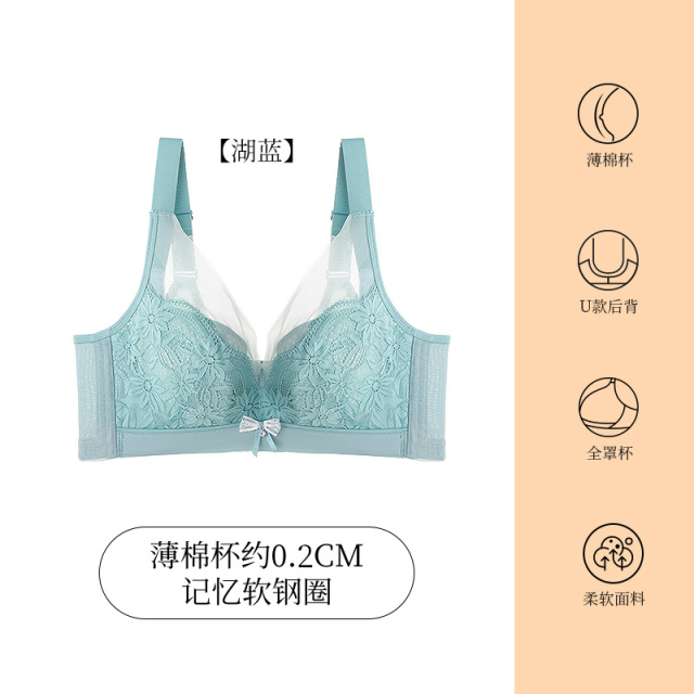 8770980.爱黛性感蕾丝大胸显小全罩杯防下垂文胸聚拢侧收收副乳调整型内衣女