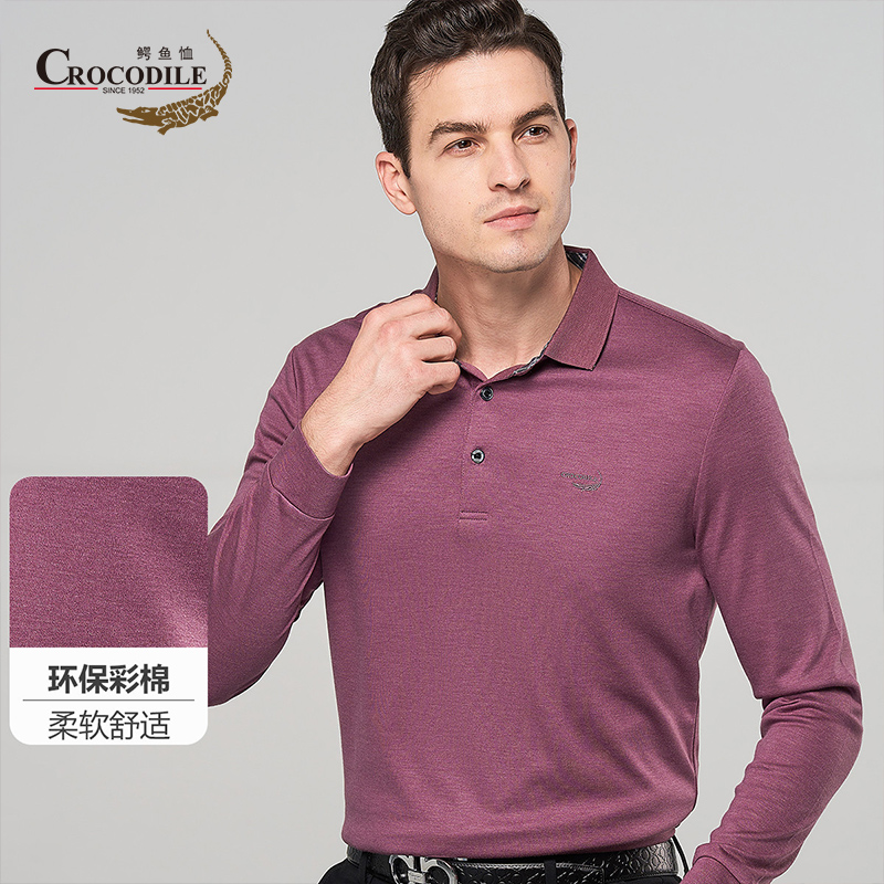 8792546.鳄鱼恤春秋新品经典彩棉平纹基础款翻领男士长袖T恤衫男