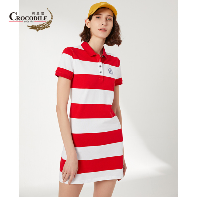 8856560.鳄鱼恤【专柜款】夏季纯棉时尚海洋格女士Polo衫裙