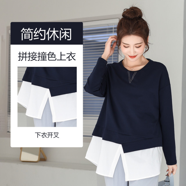 8890681.兔妈孕妇装秋季新款上衣宽松休闲衣假两件孕妇上衣长袖孕妇T恤春秋装