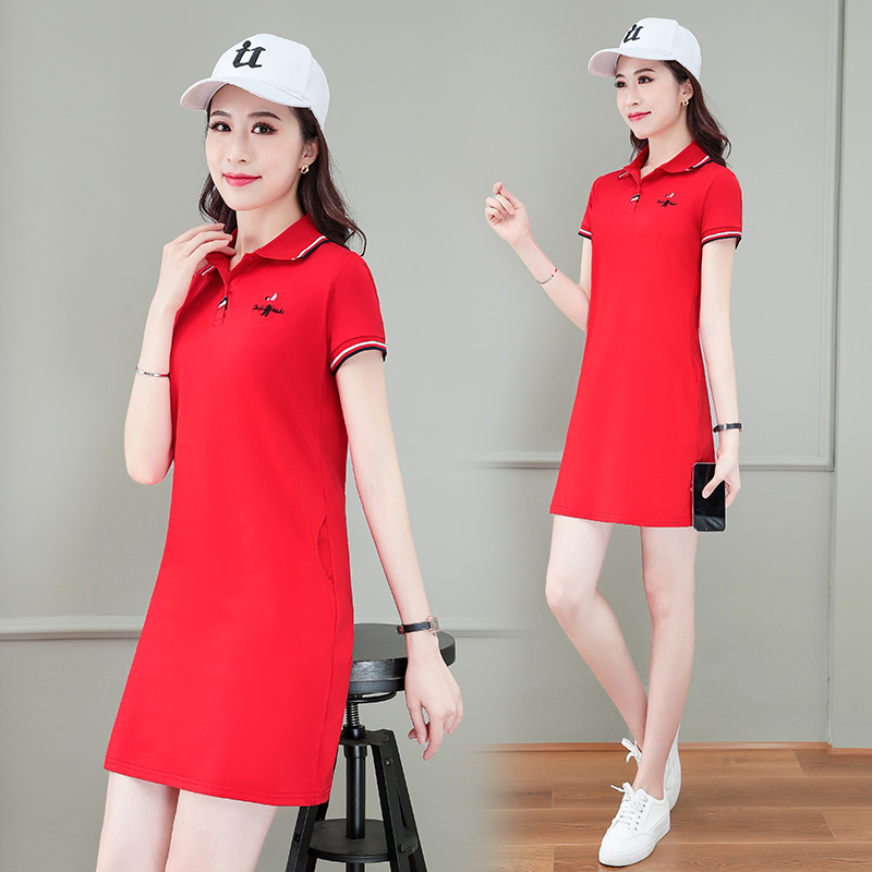 8923218.淘贝鼠女款夏季气质减龄修身时尚刺绣简约POIO领连衣裙【淘贝鼠女装XJ】