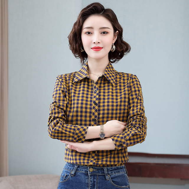 8934976.七玻威女春季新款时髦格子显瘦气质长袖衬衫【七玻威女装1】