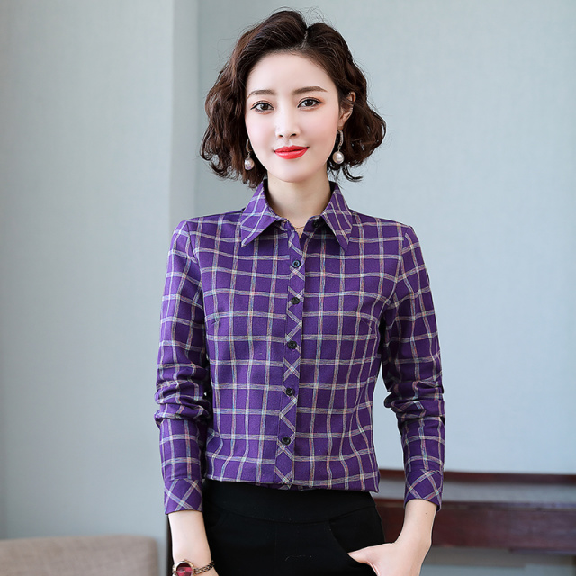 8934970.七玻威女春季新款时髦格子显瘦气质长袖衬衫【七玻威女装1】