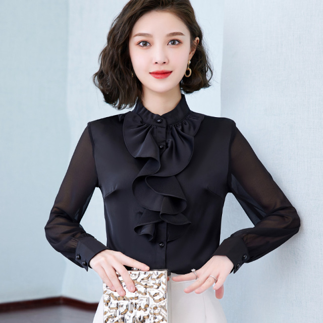 8934975.七玻威女春季新款荷叶边显瘦气质长袖衬衫【七玻威女装1】