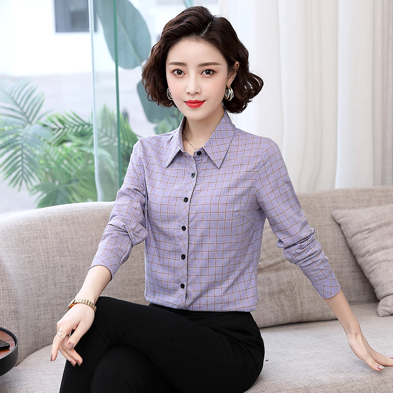 8934986.七玻威女春季新款时髦格子显瘦气质长袖衬衫【七玻威女装1】