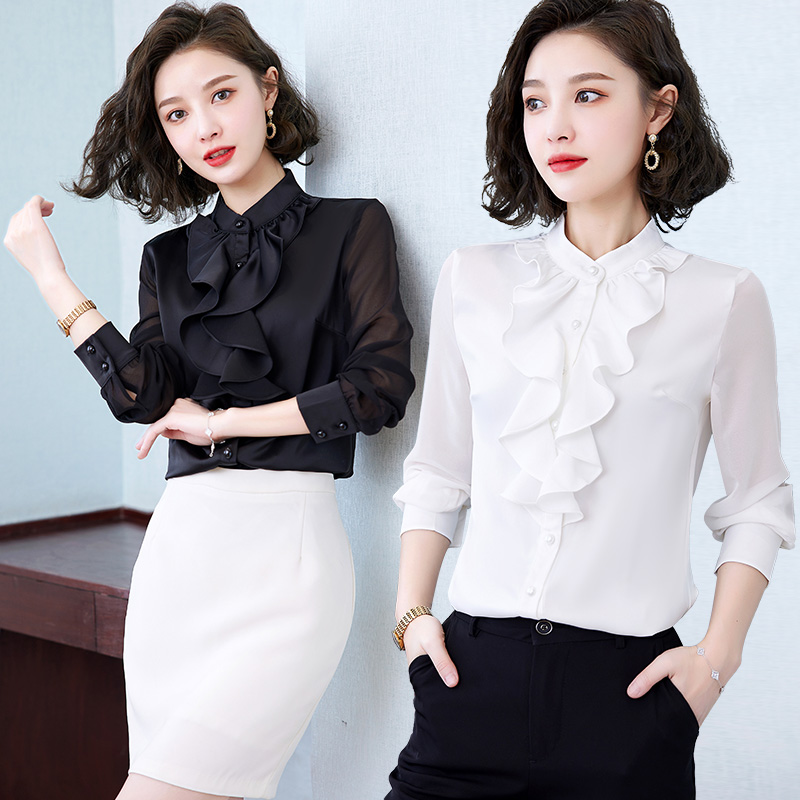 8934975.七玻威女春季新款荷叶边显瘦气质长袖衬衫【七玻威女装1】
