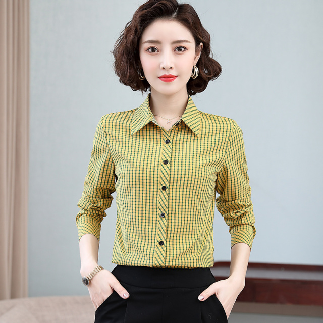 8934985.七玻威女春季新款时髦格子显瘦气质长袖衬衫【七玻威女装1】