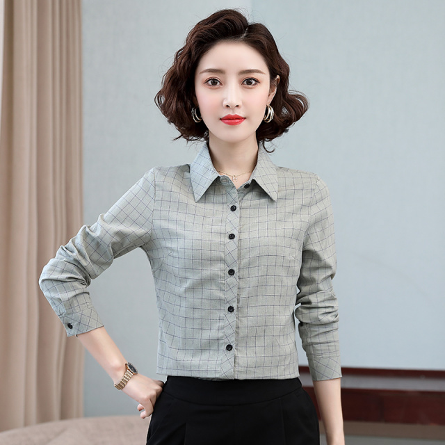 8934986.七玻威女春季新款时髦格子显瘦气质长袖衬衫【七玻威女装1】