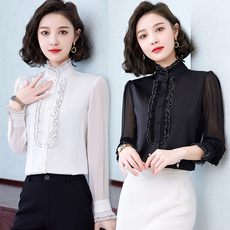 8934973.七玻威女春季新款优雅日常显瘦气质网纱袖衬衫【七玻威女装1】