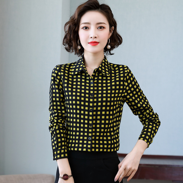 8934984.七玻威女春季新款时髦格子显瘦气质长袖衬衫【七玻威女装1】