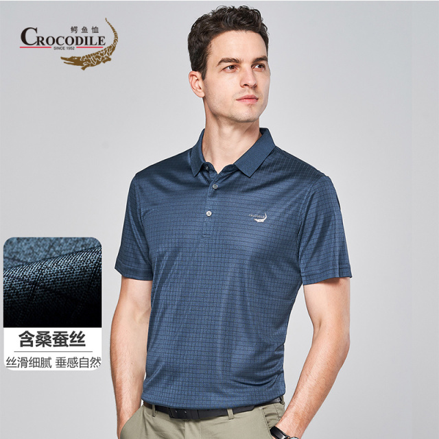 8938458.鳄鱼恤【含桑蚕丝】夏季醋酸丝提花柔软清凉透气男式翻领Polo衫