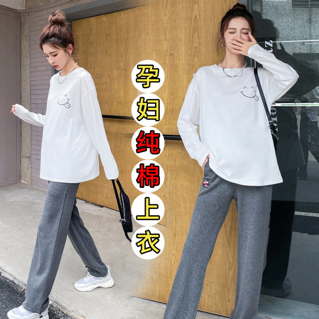 8959114.兔妈【纯棉】孕妇装春季新款上衣外出孕妇T恤春秋宽松休闲孕妇打底衣