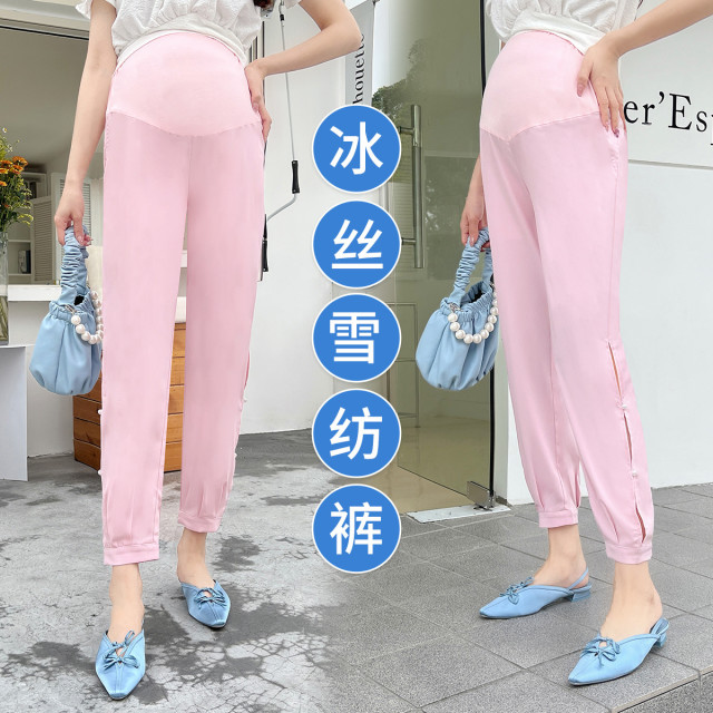 8961808.兔妈孕妇装夏季孕妇雪纺裤子薄款外穿托腹裤孕妇九分裤宽松时尚休闲裤