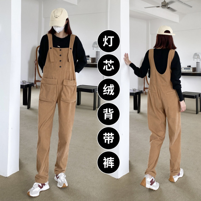 8962021.兔妈孕妇装春季新款外穿宽松背带裤时尚托腹裤灯芯绒长裤连体裤春秋装