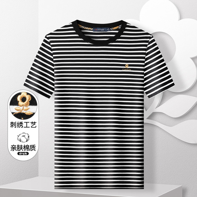 8964445.【亲肤棉质&刺绣工艺】休闲短袖T恤条纹上衣