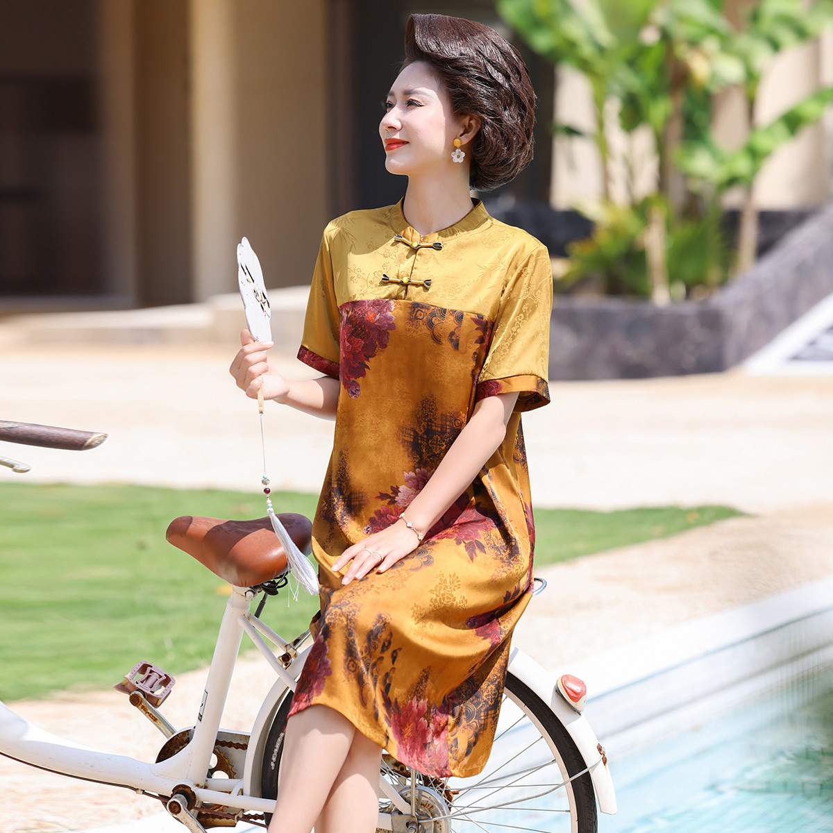 12205066.中老年妈妈夏季薄款旗袍连衣裙中年女夏装宽松裙子