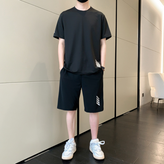 9050714.季婕男款夏季新款休闲潮流圆领冰丝两件套【季婕男装XJ】