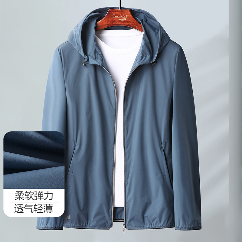 9049421.鳄鱼恤【专柜精选】春夏新品柔软弹力透气轻薄连帽男式夹克外套男