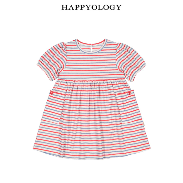 11847994.happyology英国女童连衣裙条纹短袖裙子英伦纯棉儿童可爱连身裙夏