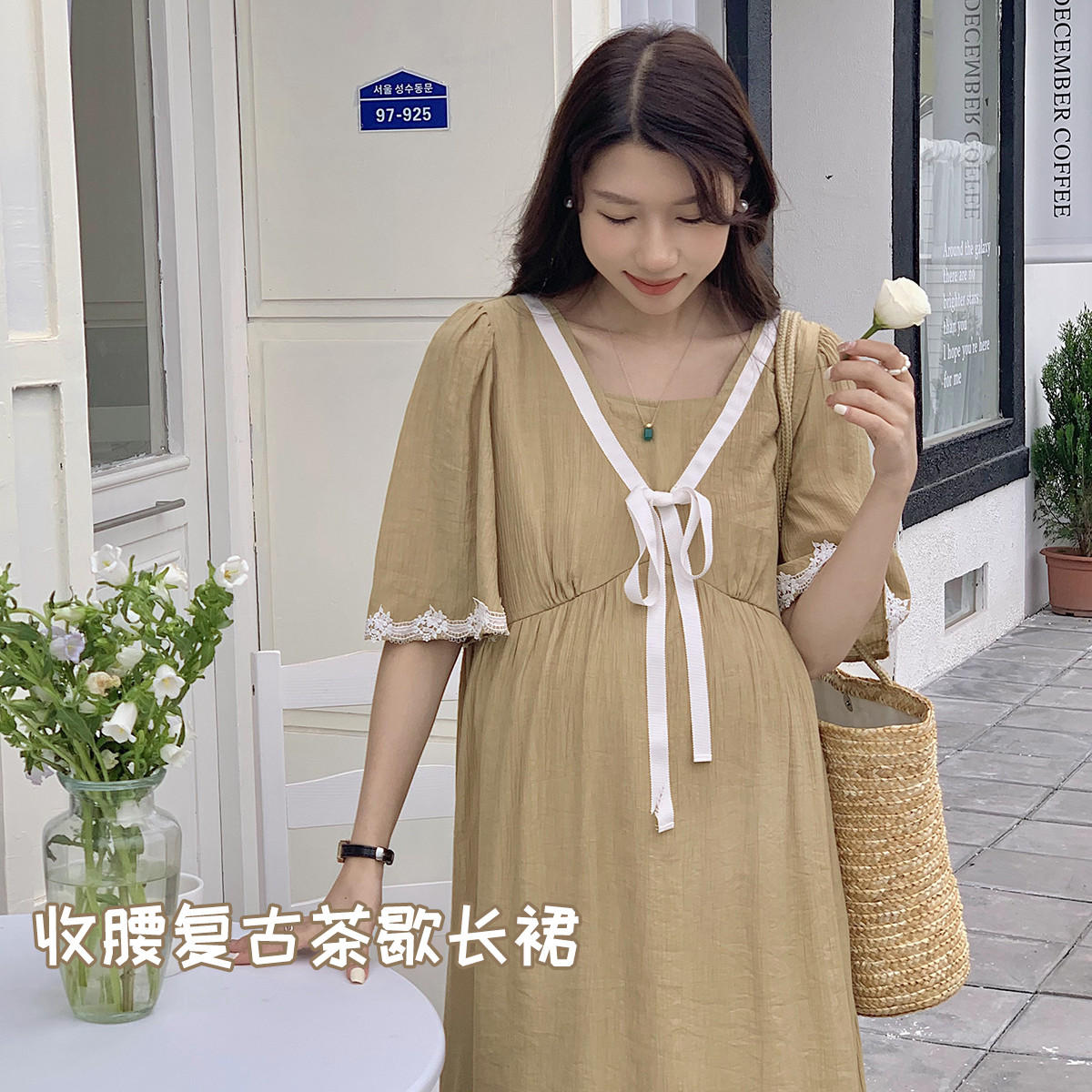 9113122.兔妈孕妇装夏季新款孕妇连衣裙宽松时尚喇叭袖孕妇裙休闲中长款孕妇裙