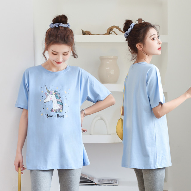 9113149.兔妈孕妇装夏季薄款孕妇上衣短袖外出宽松孕妇T恤上衣时尚孕妇大码衣
