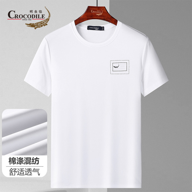 9123981.鳄鱼恤优选夏季液氨平纹棉抗皱透气胸前方块印花男式短袖t恤男