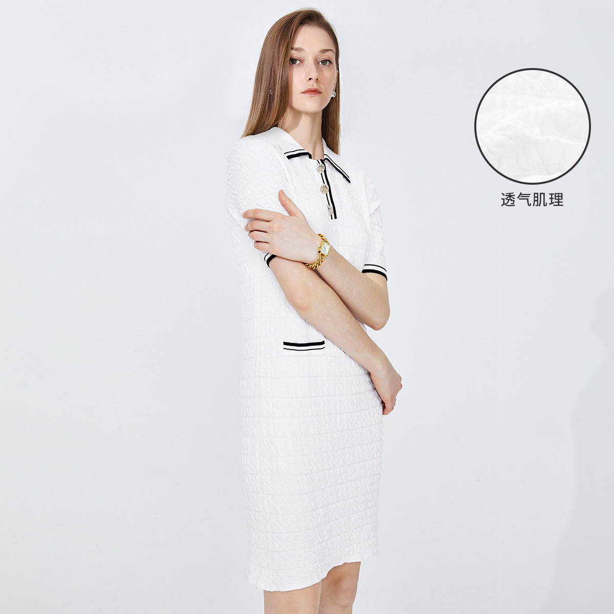 9140798.意大利小帆船 23夏季新品轻薄透气短袖小香风女polo连衣裙