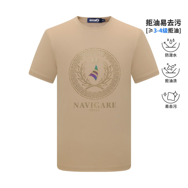 9141513.【含桑蚕丝】意大利小帆船 23春夏新品烫钻抑菌男士短袖t恤