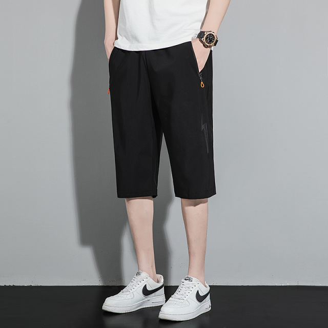 9158169.夏季七分裤男士短裤夏季外穿加大码宽松运动薄款休闲短裤子