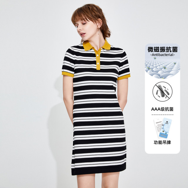9189654.意大利小帆船 春夏时尚撞色条纹亲肤柔软减龄显瘦女士Polo裙