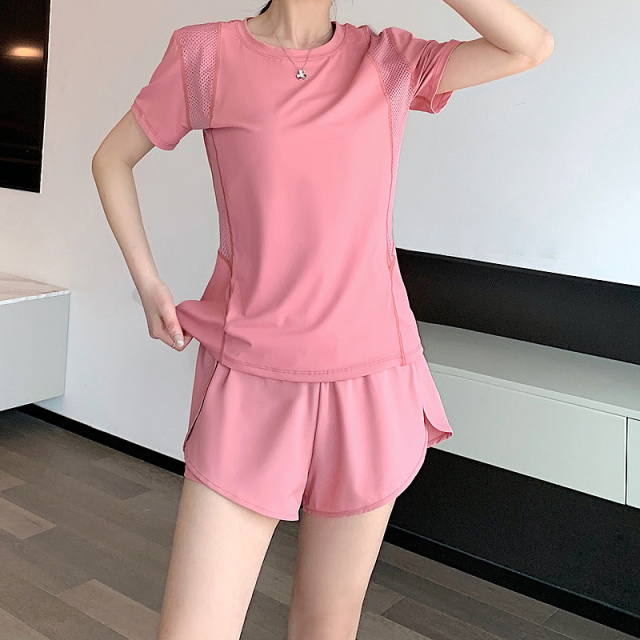 9189681.德玛纳圆领修身上衣系绳短裤两件套