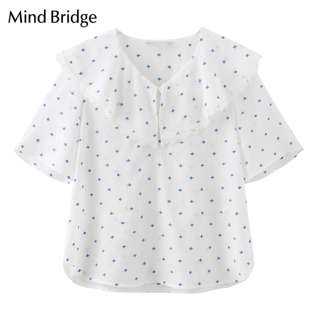 13272983.衬衣夏季荷叶边女士衬衫v领短袖印花潮MVBL322P