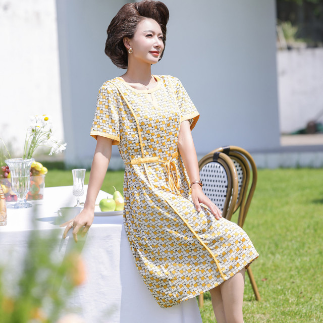 12201956.【气质减龄】中老年妈妈夏季时尚薄款连衣裙中年女夏装短袖裙子