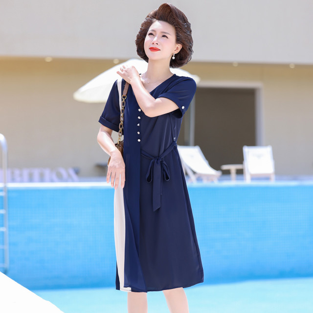12201953.【热卖好货】中老年妈妈夏装时尚裙子中长款中年女夏季薄款连衣裙